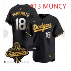 Men Los Angeles Dodgers 13 Max Muncy Black 2025 World Series Champions Patch Cool Base Stitched Baseball Jersey