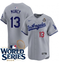 Men Los Angeles Dodgers 13 Max Muncy Gray 2024 World Series Patch Limited Stitched Baseball Jersey Men Los Angeles Dodgers 13 Max Muncy Gray 2024 World Series Patch Limited Stitched Baseball Jersey