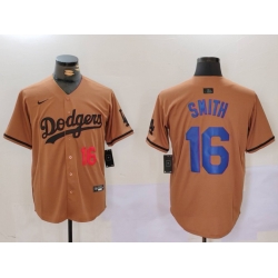 Men Los Angeles Dodgers 16 Will Smith Brown Cool Base Stitched Baseball Jersey 5