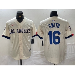 Men Los Angeles Dodgers 16 Will Smith Cream Stitched Baseball Jersey