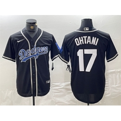 Men Los Angeles Dodgers 17 Shohei Ohtani Black Cool Base With Patch Stitched Baseball Jersey II