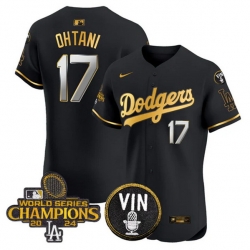 Men Los Angeles Dodgers 17 Shohei Ohtani Black Gold 2024 World Series Champions With Vin Patch Vapor Limited Stitched Baseball Jersey