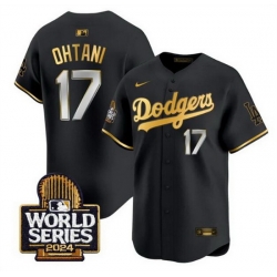 Men Los Angeles Dodgers 17 Shohei Ohtani Black Gold 2024 World Series Limited Stitched Baseball Jersey