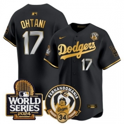 Men Los Angeles Dodgers  17 Shohei Ohtani Black Gold Fernando Valenzuela   2024 World Series Patch Limited Stitched Baseball Jersey