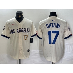 Men Los Angeles Dodgers 17 Shohei Ohtani Cream Stitched Baseball Jersey 3 II