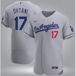 Men Los Angeles Dodgers 17 Shohei Ohtani Gray Flex Base Stitched Baseball Jersey