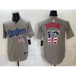 Men Los Angeles Dodgers  17 Shohei Ohtani Grey 250 Fourth of July Road Stitched Baseball Jersey