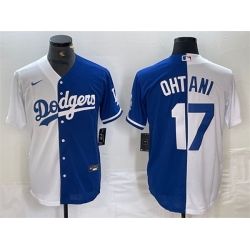 Men Los Angeles Dodgers 17 Shohei Ohtani White Blue Split Cool Base Stitched Baseball Jersey