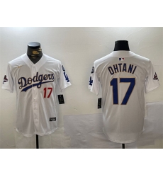 Men Los Angeles Dodgers 17 Shohei Ohtani White Gold 2024 World Series Champions With Fernando Memorial Patch Home Limited Stitched Baseball Jersey