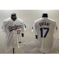 Men Los Angeles Dodgers 17 Shohei Ohtani White Gold 2024 World Series Home Limited Stitched Baseball Jersey