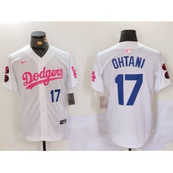 Men Los Angeles Dodgers 17 Shohei Ohtani White Pink Vin  26 Kobe Patch Stitched Baseball Jersey 2