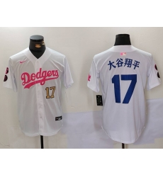 Men Los Angeles Dodgers 17  Shohei Ohtani White Pink Vin  26 Kobe Patch Stitched Baseball Jersey  9