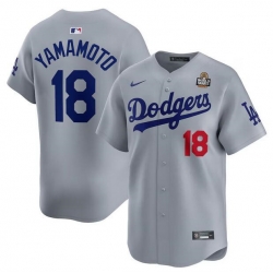 Men Los Angeles Dodgers 18 Yoshinobu Yamamot Grey 2024 World Series Alternate Limited Stitched Baseball Jersey