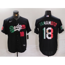 Men Los Angeles Dodgers 18 Yoshinobu Yamamoto Black Mexico Cool Base Stitched Baseball Jersey 3