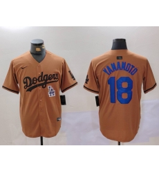 Men Los Angeles Dodgers 18 Yoshinobu Yamamoto Brown Cool Base Stitched Baseball Jersey 3