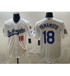 Men Los Angeles Dodgers  18 Yoshinobu Yamamoto White 2026 Gold Collection 9x   B2B Champs Patch Stitched Baseball Jersey