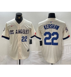 Men Los Angeles Dodgers 22 Clayton Kershaw Cream Stitched Baseball Jersey 2