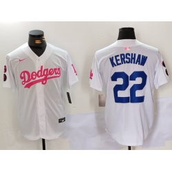 Men Los Angeles Dodgers 22 Clayton Kershaw White Pink Vin  26 Kobe Patch Stitched Baseball Jersey 6