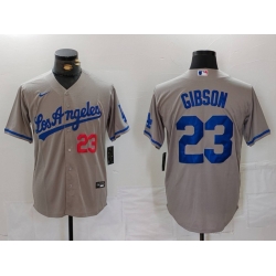 Men Los Angeles Dodgers 23 Kirk Gibson Grey Cool Base Stitched Baseball Jersey 5