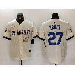 Men Los Angeles Dodgers  27 Mike Trout Cream 2024 City Connect Limited Stitched Baseball Jersey 5