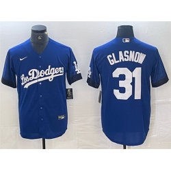 Men Los Angeles Dodgers 31 Tyler Glasnow Blue City Connect Cool Base Stitched Baseball Jersey