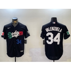 Men Los Angeles Dodgers 34 Toro Valenzuela Black Mexico 2024 World Series With No  34 Patch Cool Base Stitched Baseball Jersey 5