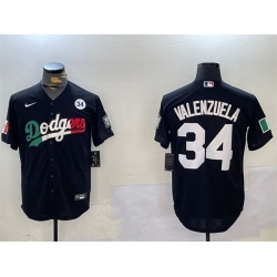 Men Los Angeles Dodgers 34 Toro Valenzuela Black Mexico 2024 World Series With No  34 Patch Cool Base Stitched Baseball Jersey