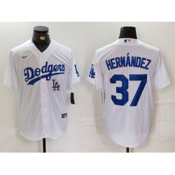 Men Los Angeles Dodgers 37 Teoscar Hernandez White Cool Base Stitched Baseball Jersey 5