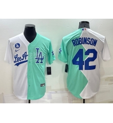 Men Los Angeles Dodgers 42 Jackie Robinson 2022 All Star White Green Cool Base Stitched Baseball Jersey