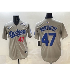 Men Los Angeles Dodgers 47 Ben Rortvedt Grey 2025 World Series Patch Limited Stitched Baseball Jersey