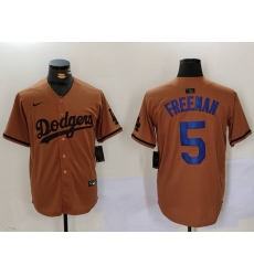 Men Los Angeles Dodgers 5 5 Freddie Freeman Brown Cool Base Stitched Baseball Jersey 2