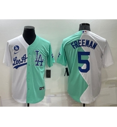 Men Los Angeles Dodgers 5 Freddie Freeman 2022 All Star White Green Cool Base Stitched Baseball Jersey