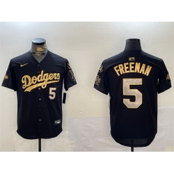 Men Los Angeles Dodgers 5 Freddie Freeman Black Gold 2024 World Series Champions With Fernando Memorial Patch Limited Stitched Baseball Jersey