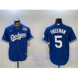 Men Los Angeles Dodgers 5 Freddie Freeman Blue 2024 World Series Cool Base Stitched Baseball Jersey