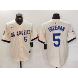 Men Los Angeles Dodgers 5 Freddie Freeman Cream Stitched Baseball Jersey 2