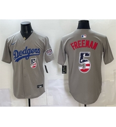 Men Los Angeles Dodgers  5 Freddie Freeman Grey 250 Fourth of July Road Stitched Baseball Jersey