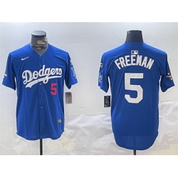 Men Los Angeles Dodgers 5 Freddie Freeman Royal 2024 World Series Champions With Fernando Memorial Patch Alternate Limited Stitched Baseball Jersey