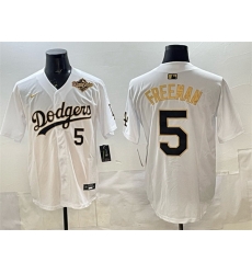 Men Los Angeles Dodgers 5 Freddie Freeman White Gold 2025 World Series Limited Stitched Baseball Jersey