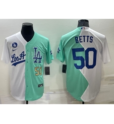 Men Los Angeles Dodgers 50 Mookie Betts 2022 All Star White Green Cool Base Stitched Baseball Jersey