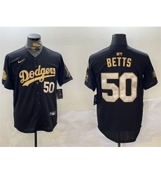 Men Los Angeles Dodgers 50 Mookie Betts Black Gold 2024 World Series With Fernando Memorial Patch Limited Stitched Baseball Jersey