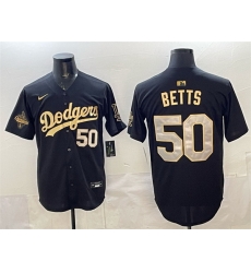 Men Los Angeles Dodgers 50 Mookie Betts Black Gold 2025 World Series Champions Patch Limited Stitched Baseball Jersey Men Los Angeles Dodgers 50 Mookie Betts Black Gold 2025 World Series Champions Patch Limited Stitched Baseball Jersey