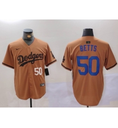 Men Los Angeles Dodgers 50 Mookie Betts Brown Cool Base Stitched Baseball Jersey 3