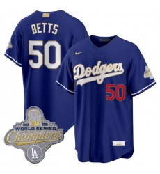 Men Los Angeles Dodgers  50 Mookie Betts Royal 2026 Alternate Gold Collection Stadium Stitched Baseball Jersey