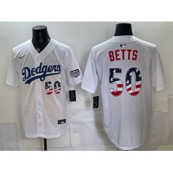 Men Los Angeles Dodgers  50 Mookie Betts White 250 Fourth of July Home Stitched Baseball Jersey