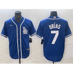 Men Los Angeles Dodgers 7 Julio Ur EDas Blue Cool Base Stitched Baseball Jersey