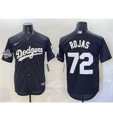 Men Los Angeles Dodgers 72 Miguel Rojas Black 2025 World Series Champions Patch Cool Base Stitched Baseball Jersey