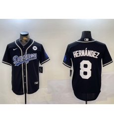 Men Los Angeles Dodgers 8 Enrique Hernandez Black 2024 World Series Cool Base Stitched Baseball Jersey 2