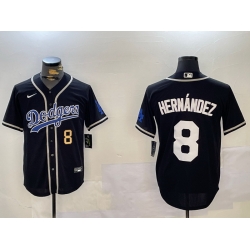 Men Los Angeles Dodgers 8 Enrique Hernandez Black 2024 World Series Cool Base Stitched Baseball Jersey 7