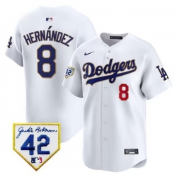 Men Los Angeles Dodgers 8 Enrique Hernandez White 2024 Jackie Robinson Patch Stitched Jersey