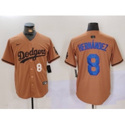 Men Los Angeles Dodgers 8 Kik E9 Hernandez Brown Cool Base Stitched Baseball Jersey